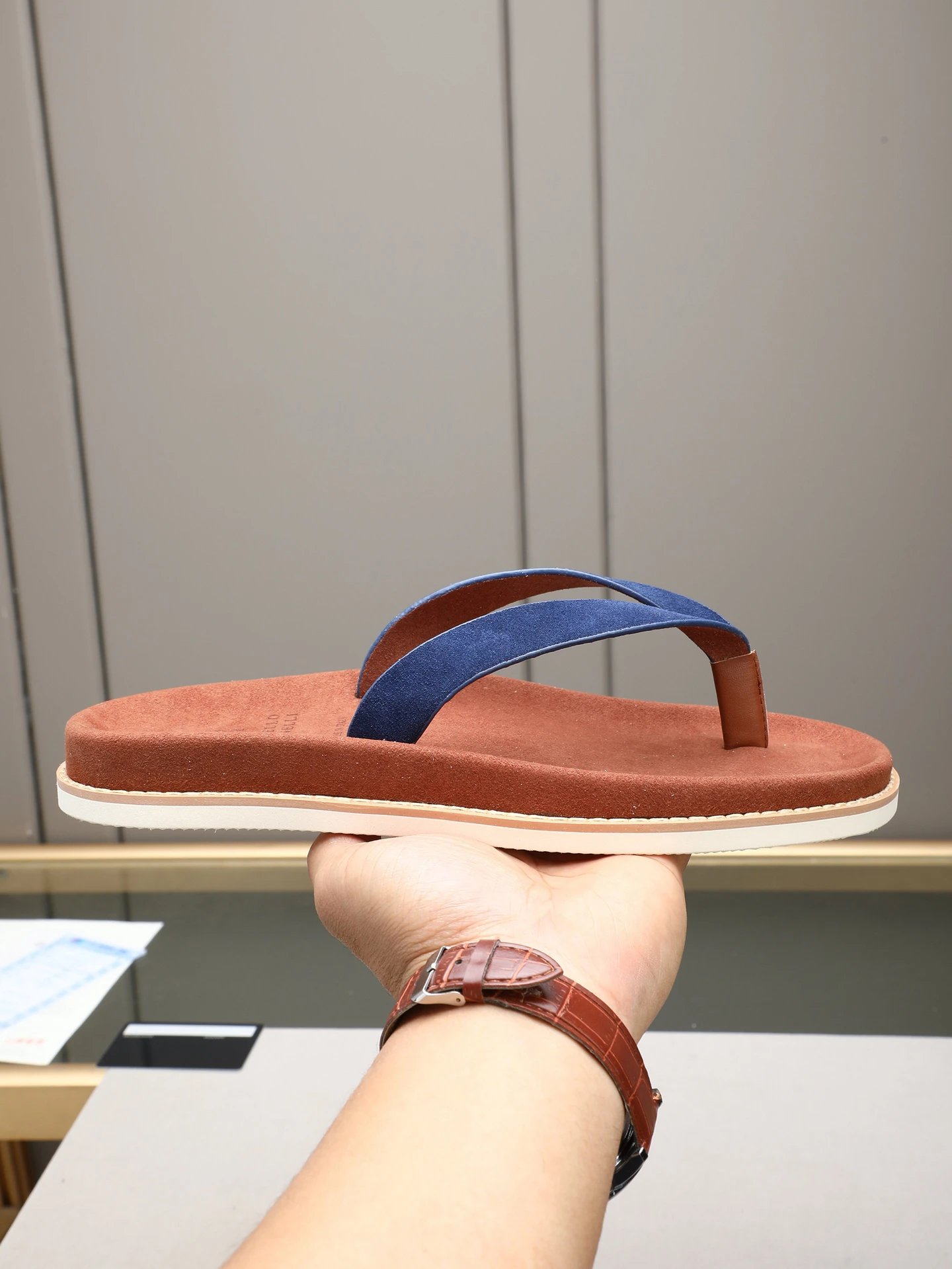 Brunello Cucinelli Casual Brown and Blue Thong Sandals