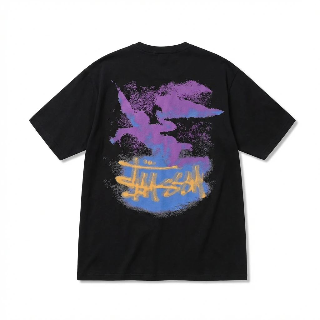 Stussy graffiti-style black T-shirt