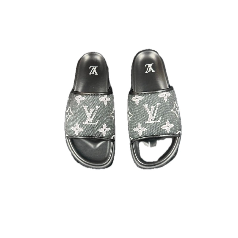 Louis Vuitton Monogram Light Luxury Style Black and Grey Slippers