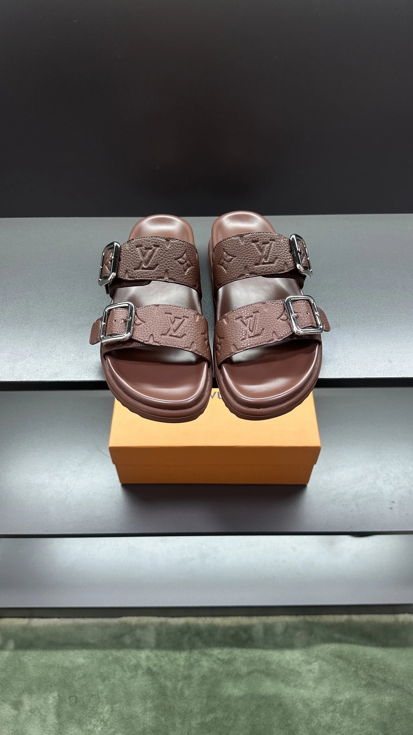 Louis Vuitton Classic Embossed Light Luxury Style Brown Slippers