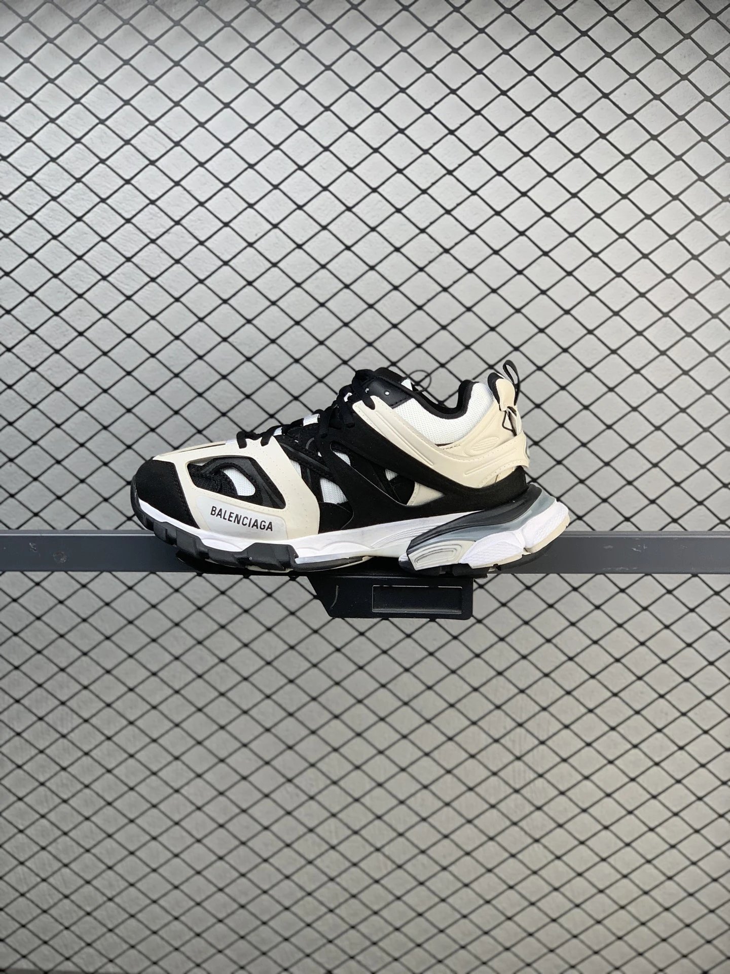 Balenciaga Chunky Runners with Layered Technical Panels in Black and Cream