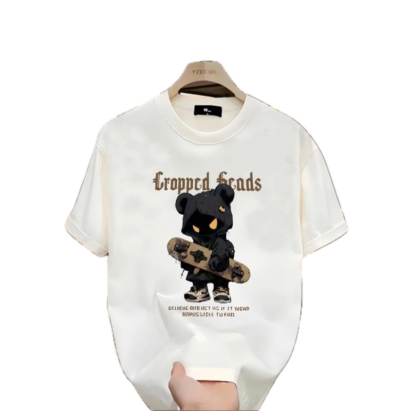 YZEEMC Bear Print Dark Style Off-white T-shirt