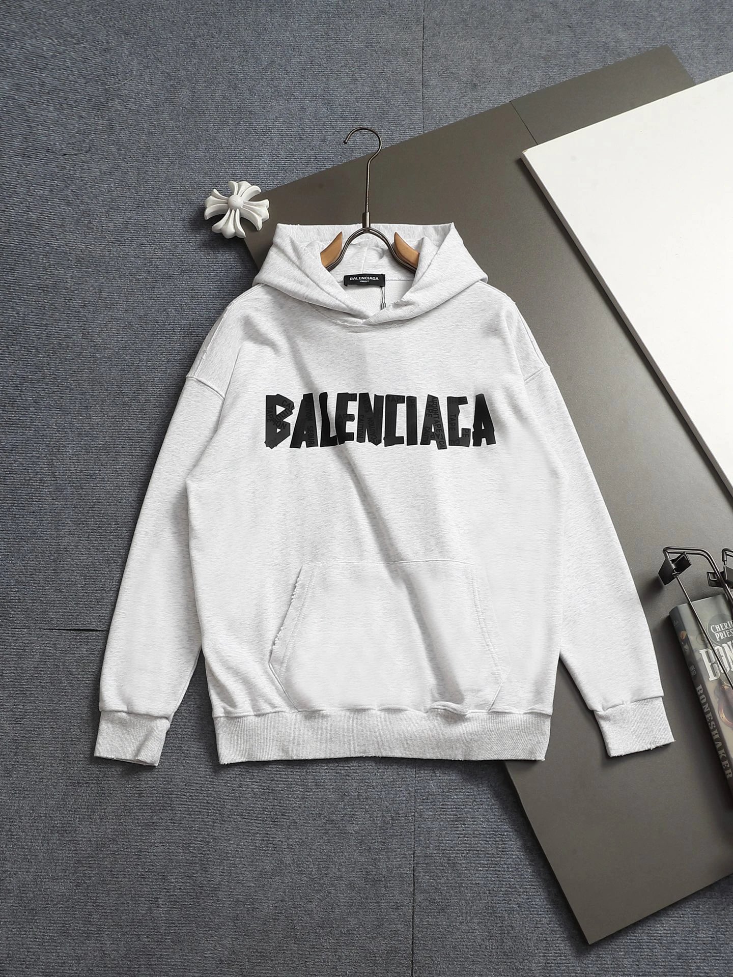 Balenciaga White Hoodie with Bold Balenciaga Hoodie for Daily Wear