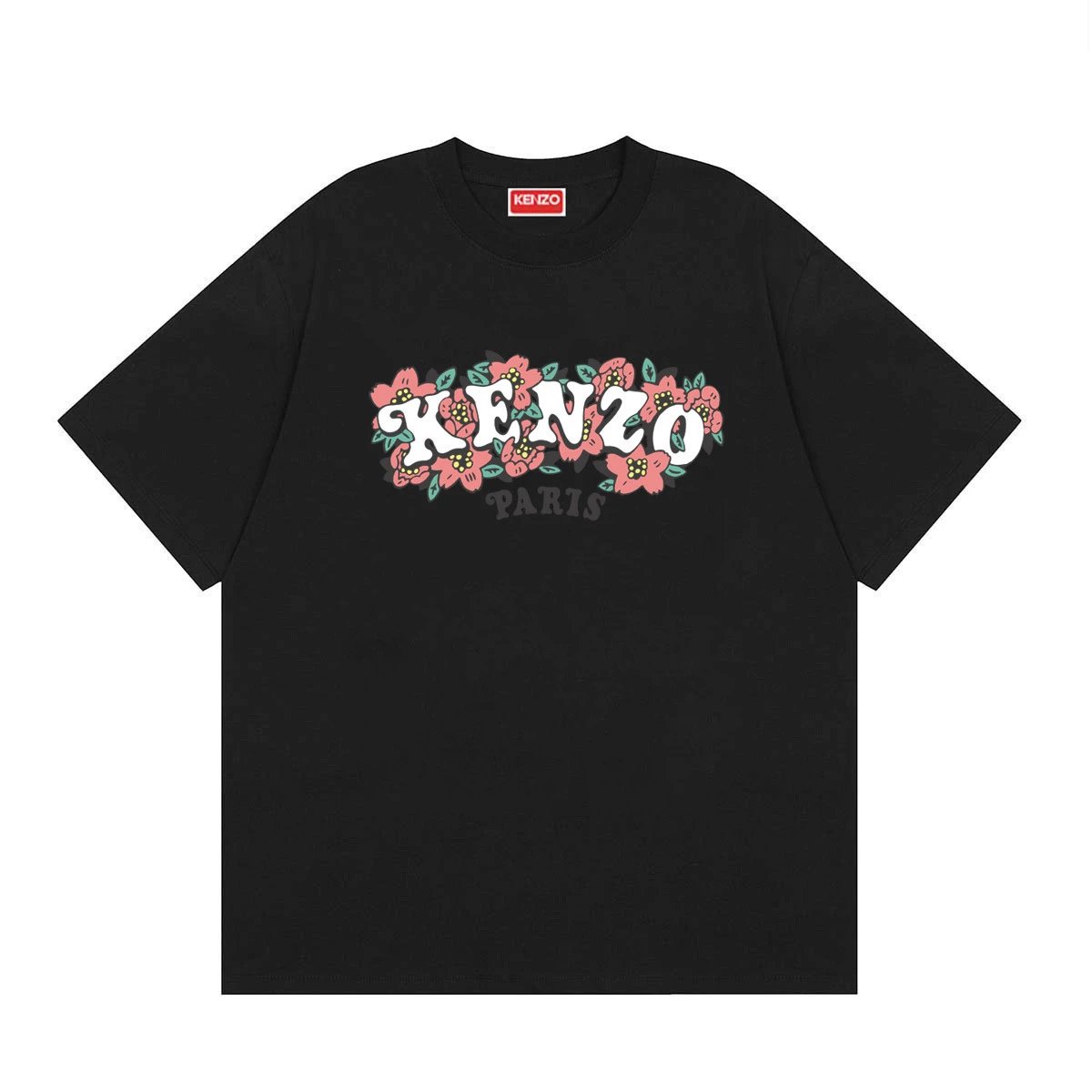 KENZO Floral Print Casual Trendy Black Short Sleeve T-shirt