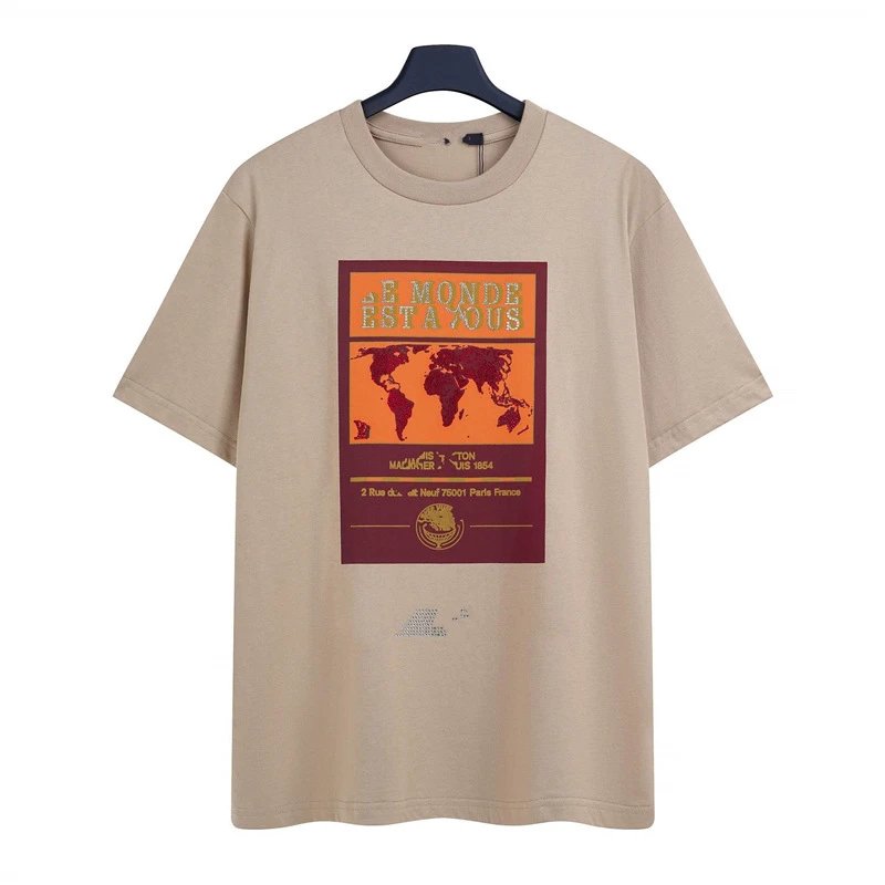 Louis Vuitton Vintage-style Map Print Khaki T-Shirt