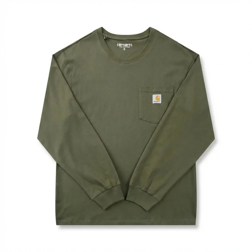 Carhartt workwear style olive green long-sleeve