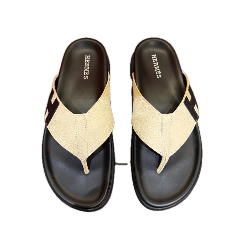 Hermès Light Luxury Casual Off-white & Black Color-block Flip-flops