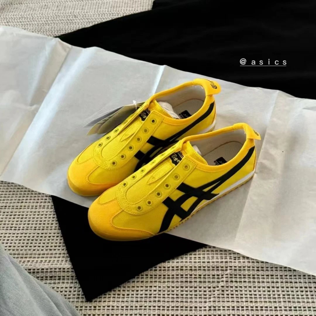 Asics Low-Top Sneakers with Crossed Side Stripes in Yellow and Black
