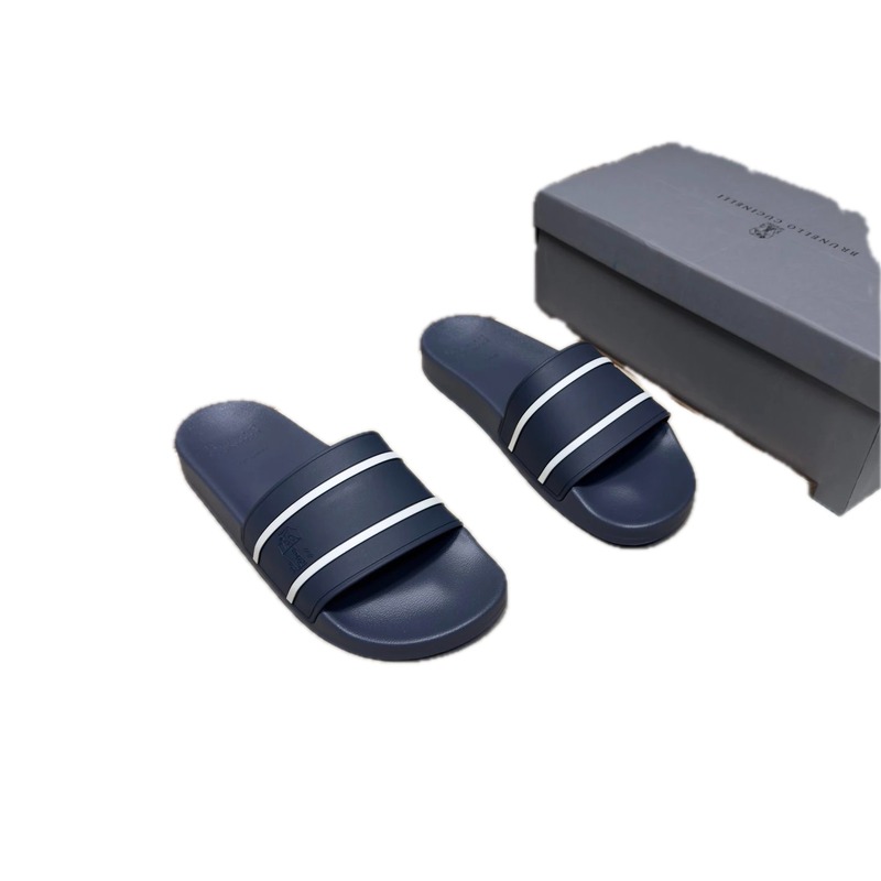 Brunello Cucinelli Casual Striped Navy Blue Slides