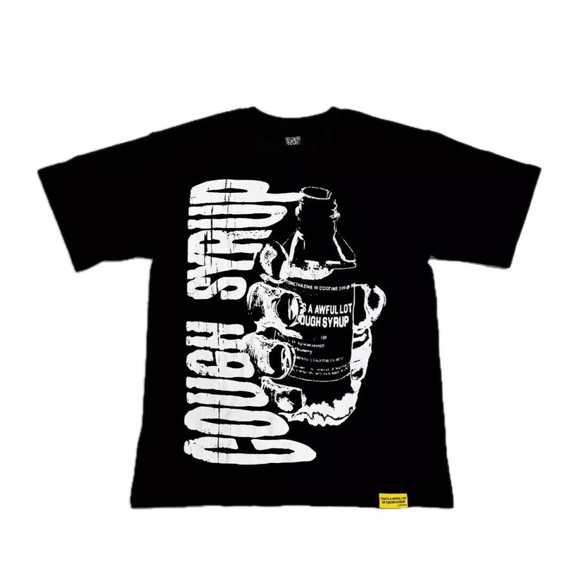 ALOCS Syrup Print Street Style Black T-Shirt