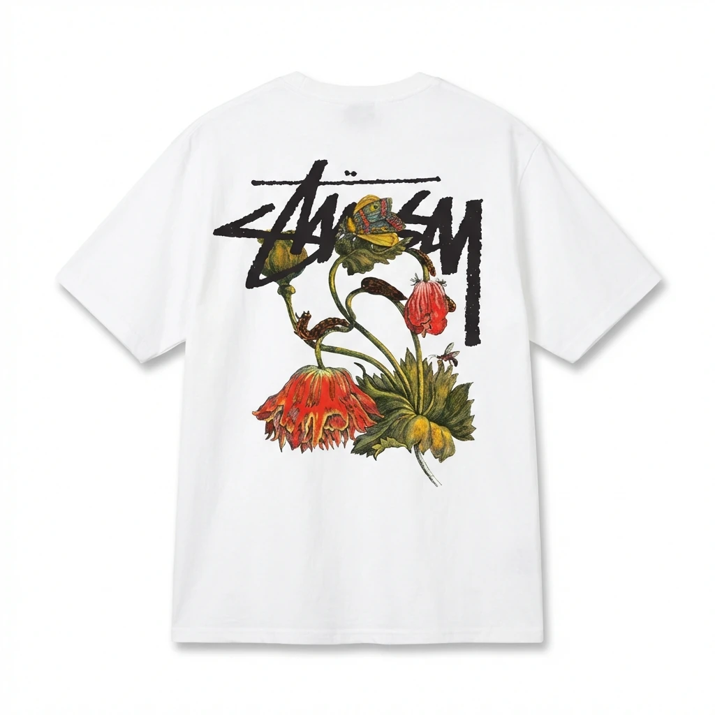 Stussy floral-style white T-shirt
