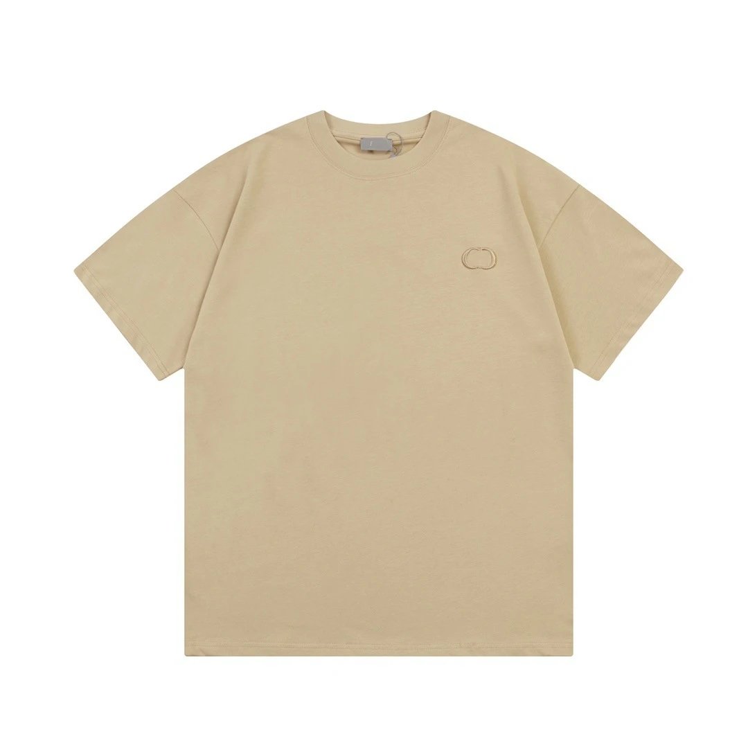 Dior Embroidered Minimalist Style Khaki Short-sleeve T-shirt