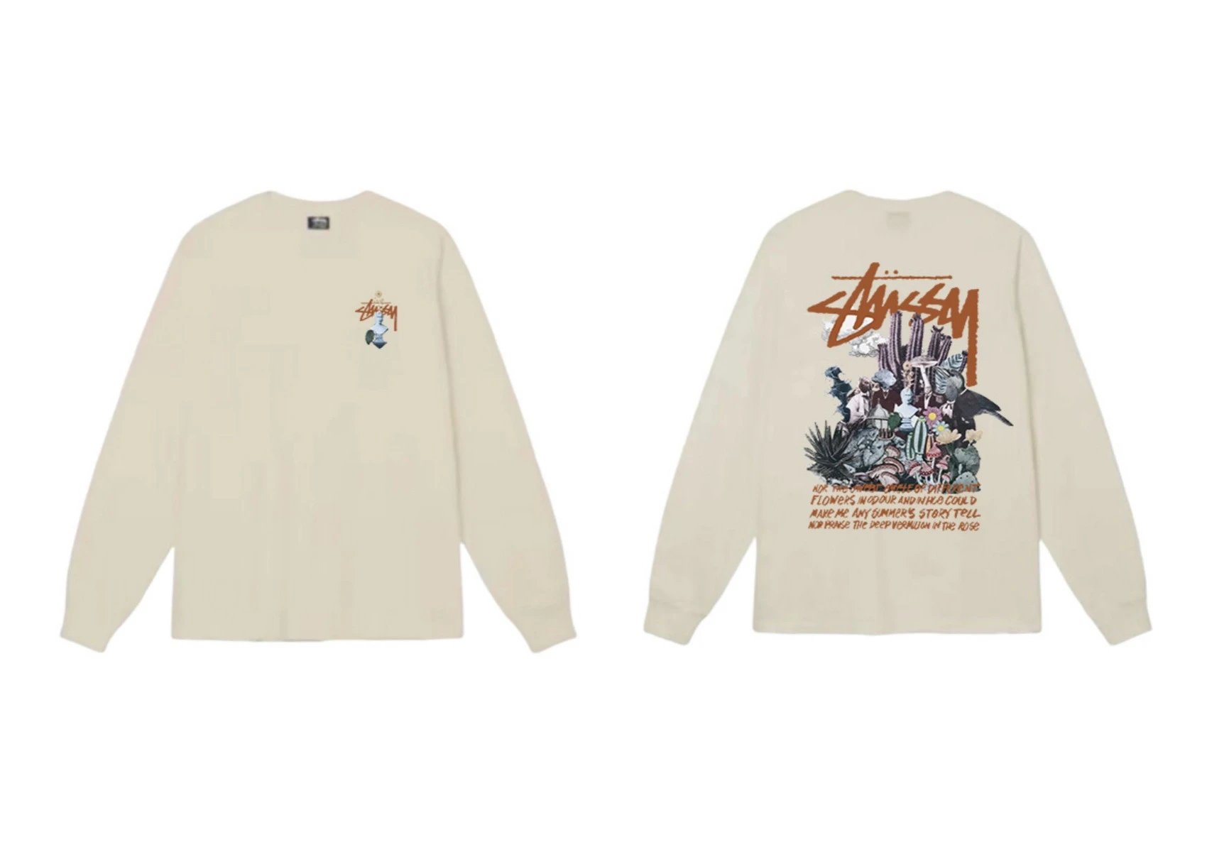 Stussy Print Retro Style Long-Sleeve (Off-White)
