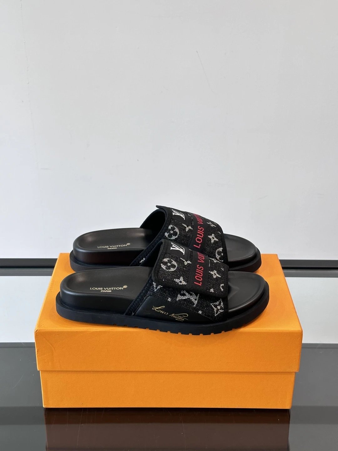 Louis Vuitton Classic Monogram Casual Style Black Slide Sandals