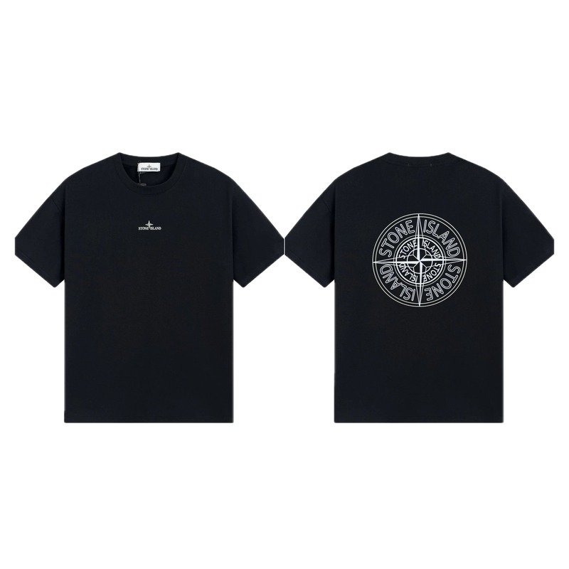 Stone Island Compass Print Trendy Cool Black T-Shirt