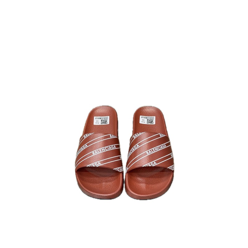 Balenciaga Letter Print Trendy Red-Brown Slide Slippers