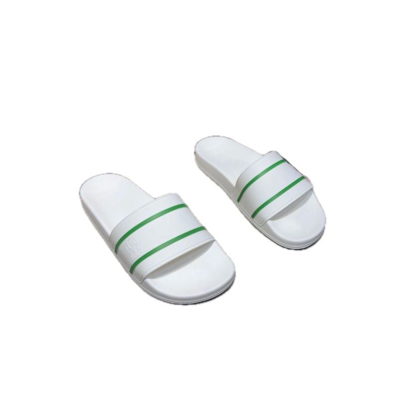 Brunello Cucinelli Casual-style White and Green Striped Slippers