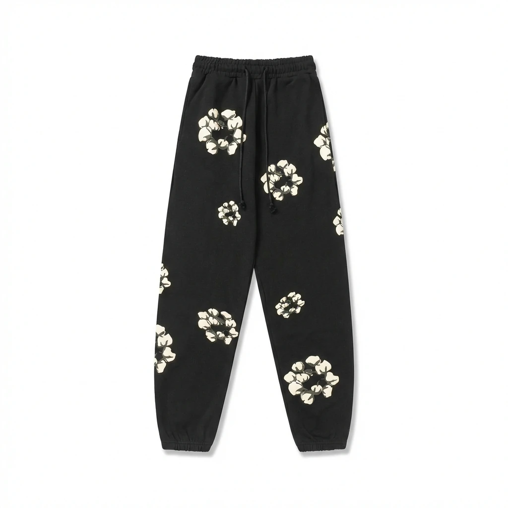 Flower-style black sweatpants of DENIM TEARS