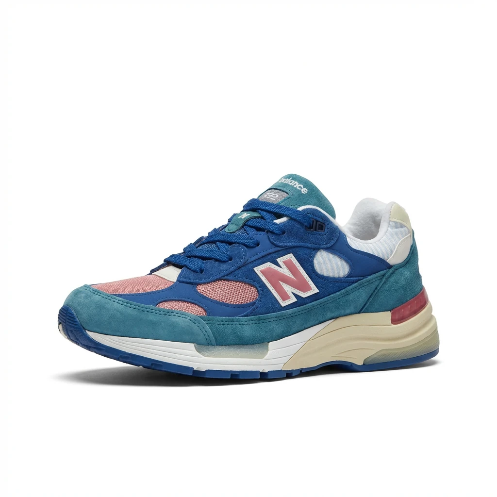New Balance retro-style blue and pink sports shoes