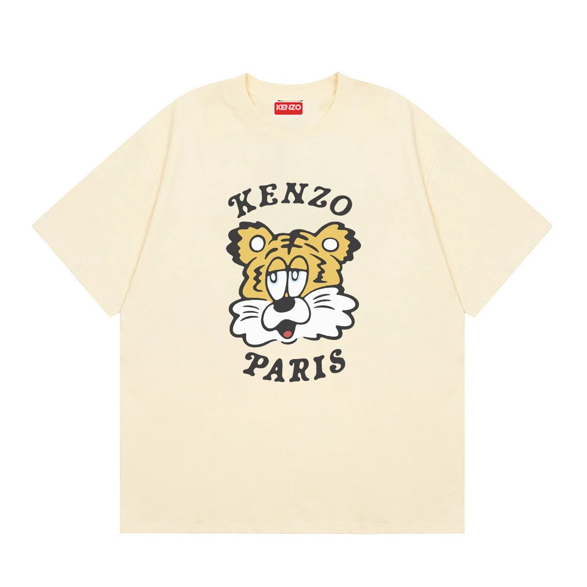 KENZO Tiger Head Print Trendy Style Beige T-shirt