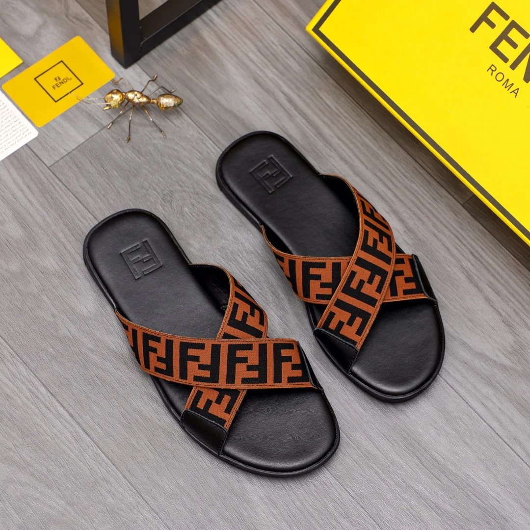 Fendi Double F Monogram Vintage-style Brown and Black Slide Sandals