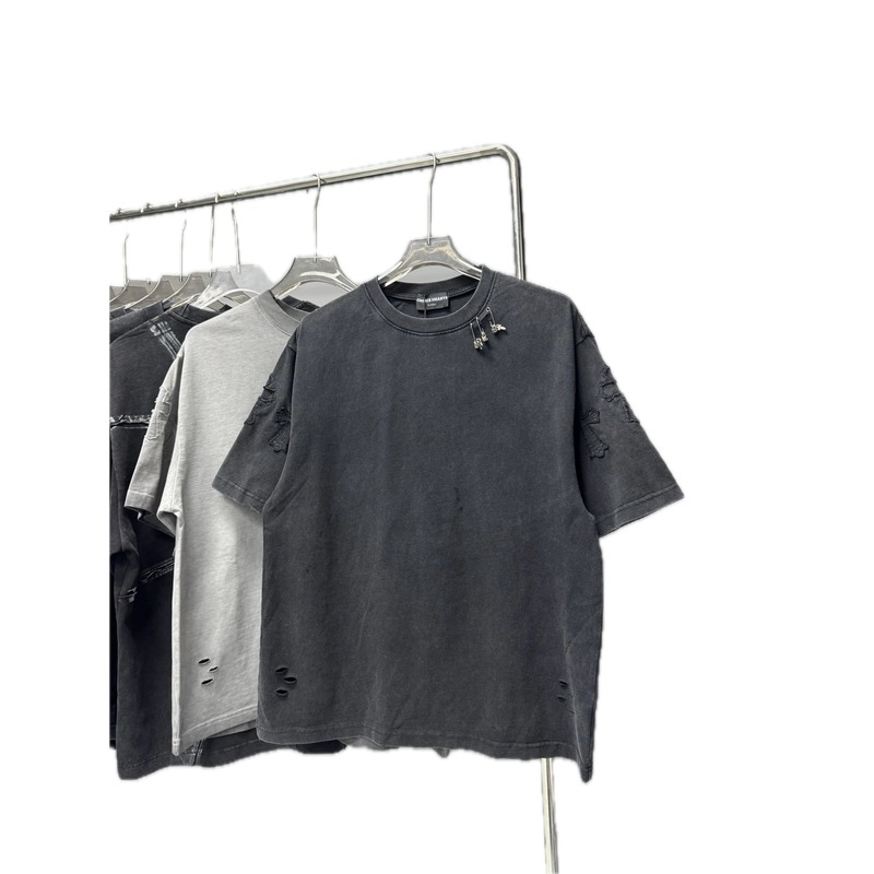 Chrome Hearts Cross Distressed Vintage Charcoal Black Short-sleeve T-shirt