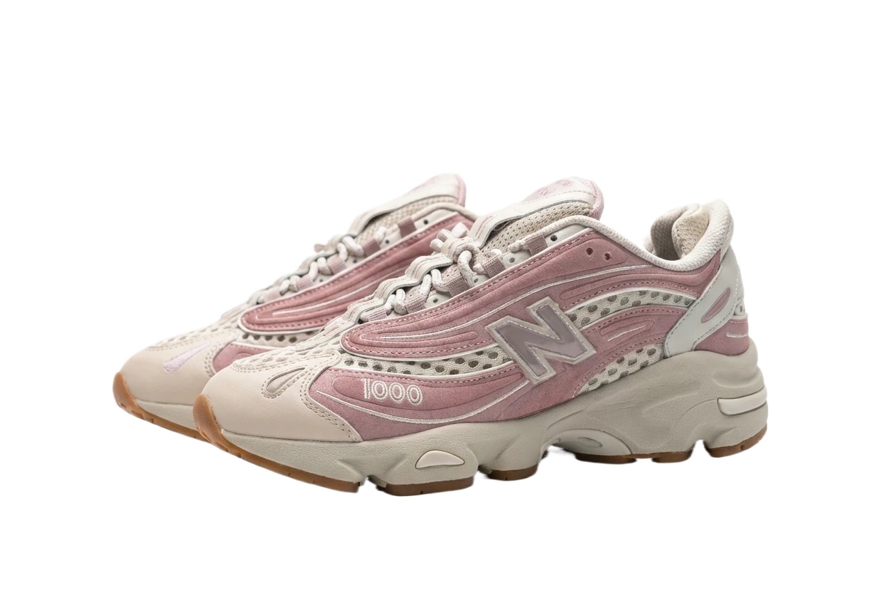 New Balance 1000 retro style pink and white shoes