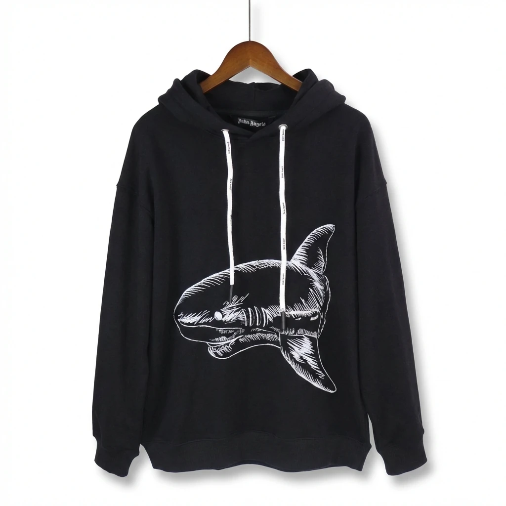 Palm Angels Shark Print Black Hoodie
