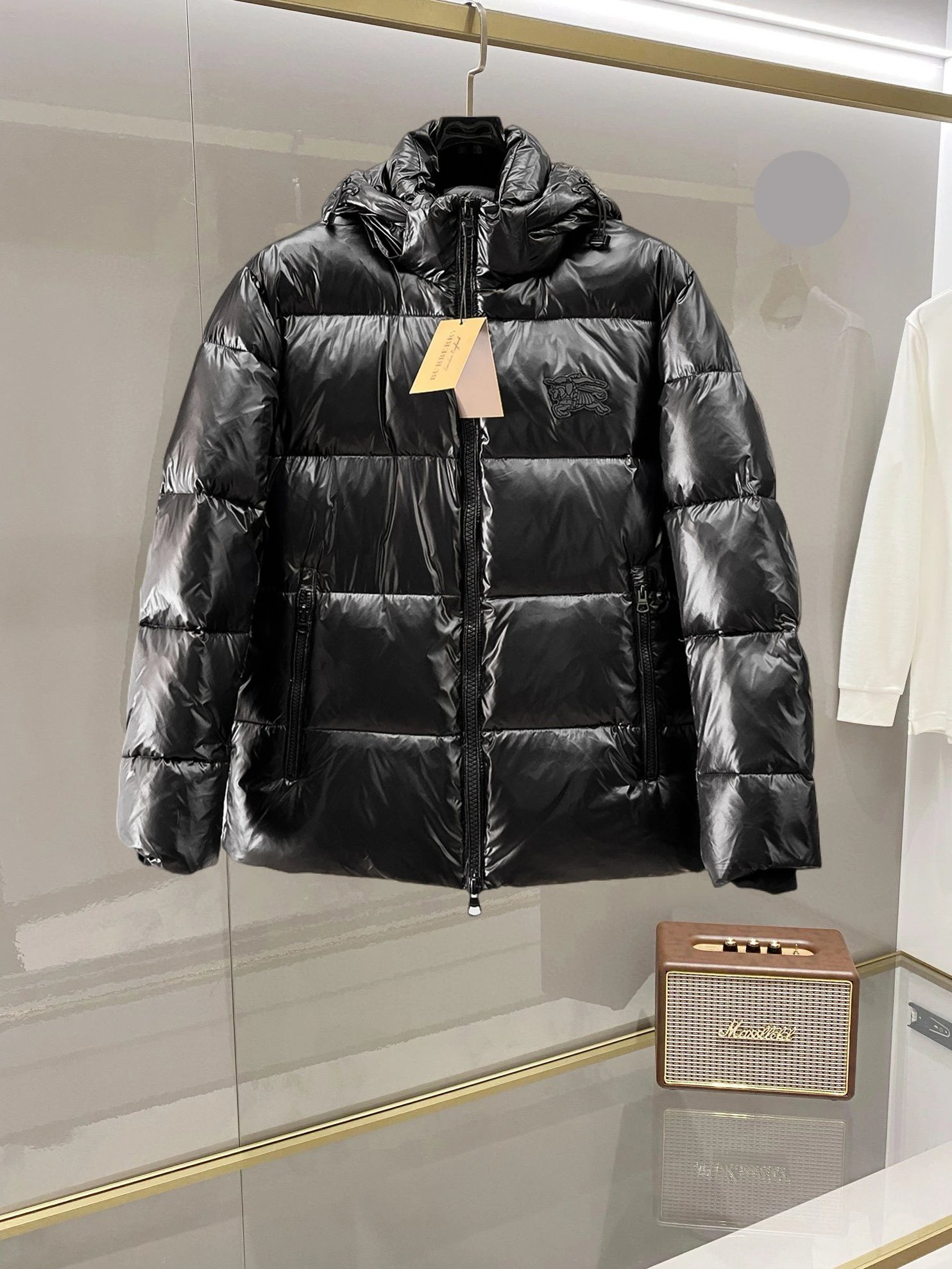 Black Hooded Glossy Glossy Puffer Jacket by Moncler