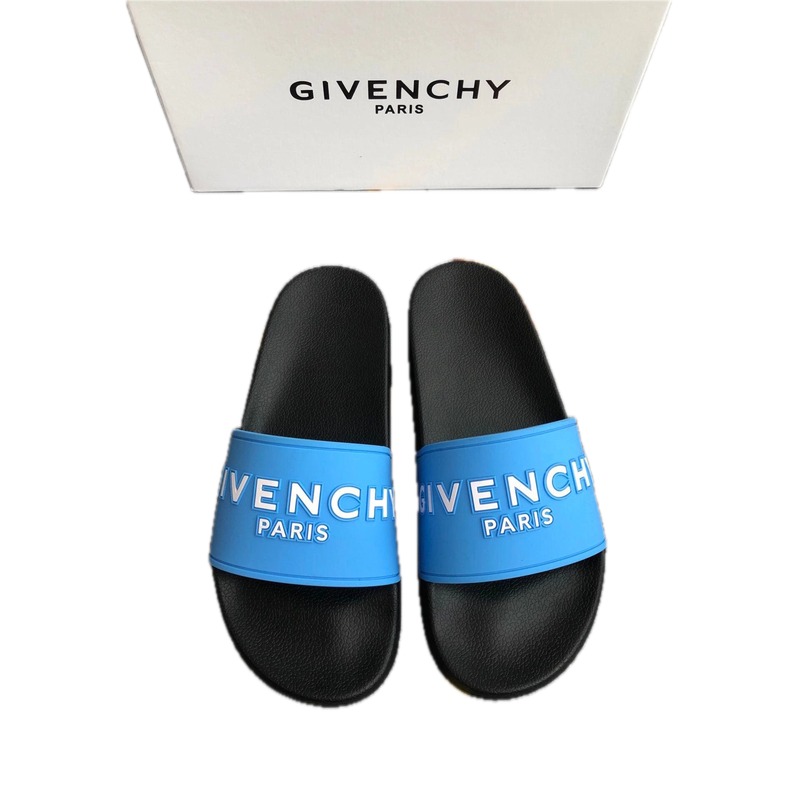 Givenchy Letter Print Streetwear Style Blue and Black Slides