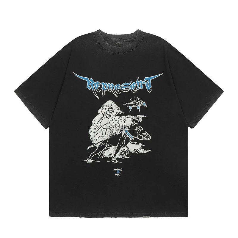 Represent Grim Reaper Print Vintage Style Black T-Shirt