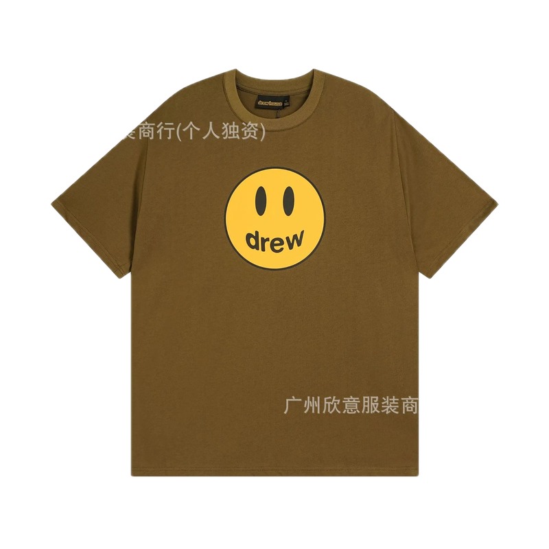 Drew Smiley Face Street Style Brown Short Sleeve T-shirt