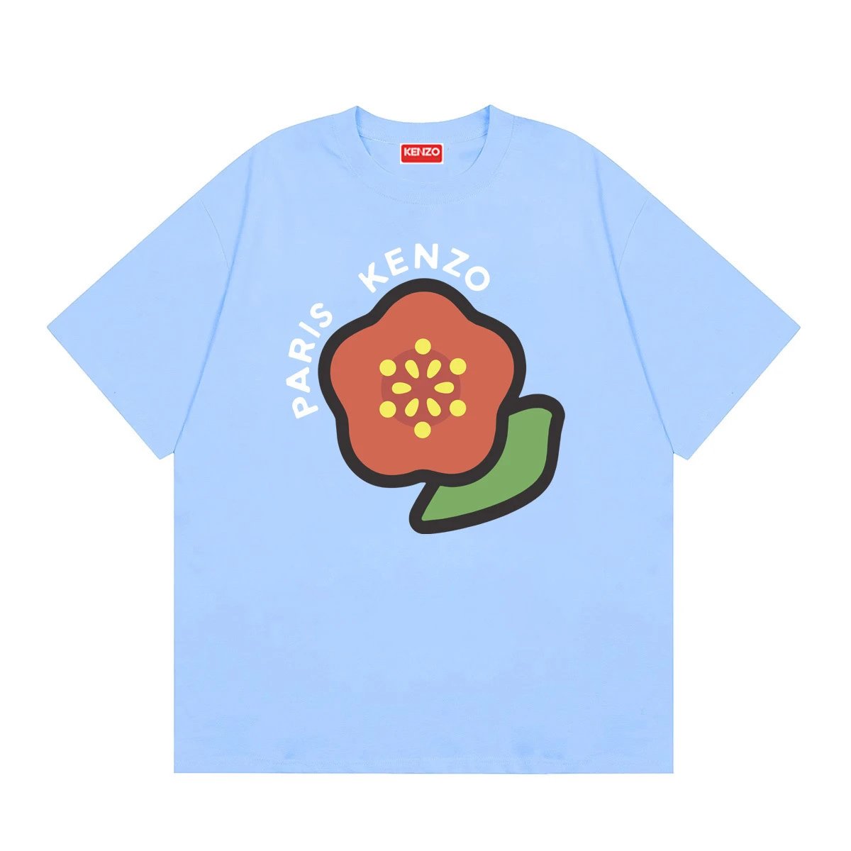 KENZO Floral Print Casual Style Light Blue T-Shirt