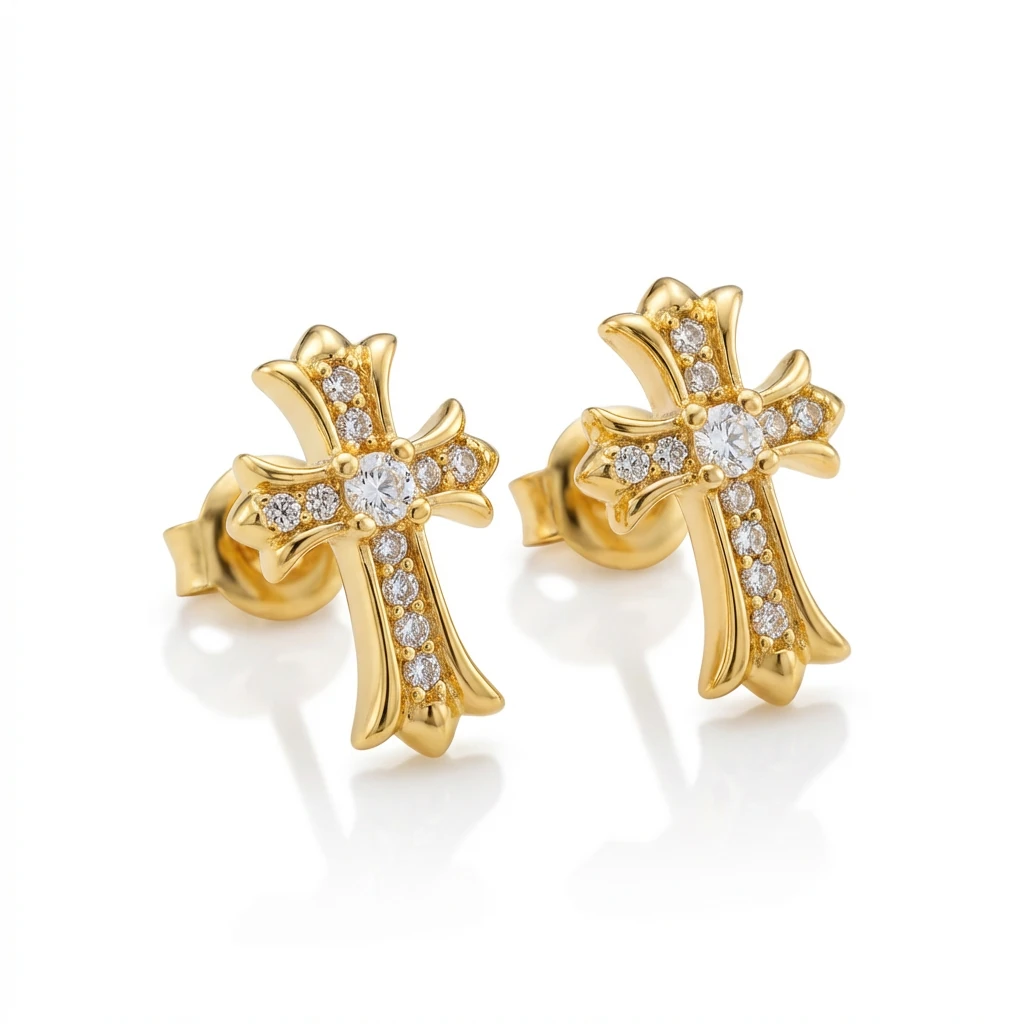 Chrome Hearts Cross Luxurious Style Gold Stud Earrings