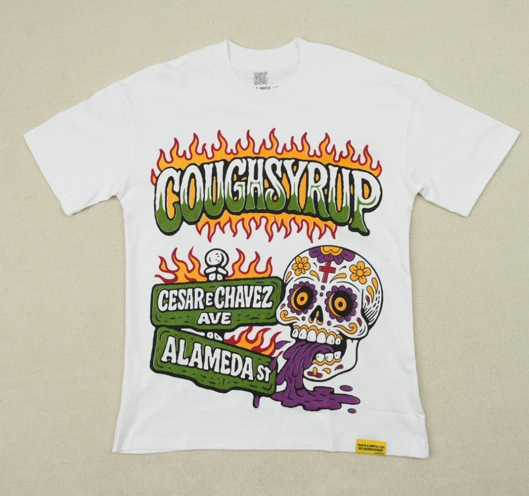 COUGHSYRUP Skeleton Print Street Style White T-Shirt