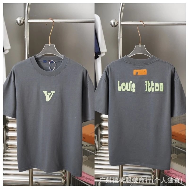 Louis Vuitton Letter Print Streetwear Dark Gray Short-Sleeve T-Shirt