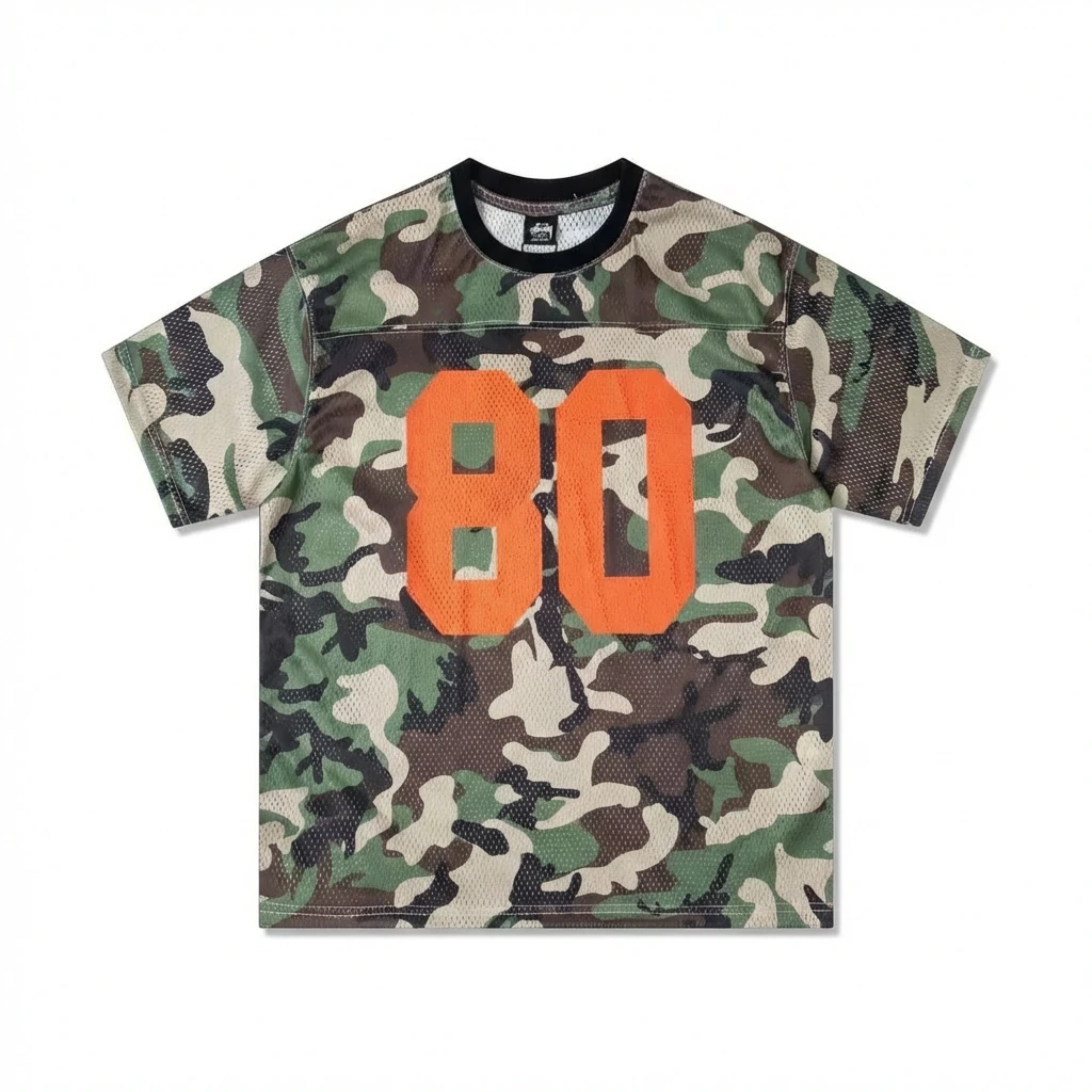 Stussy camouflage-style short-sleeve with the number 80