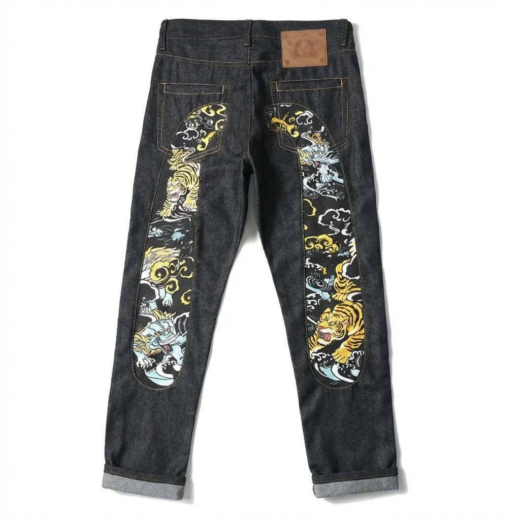 EVISU Trendy Retro Style Black Pants