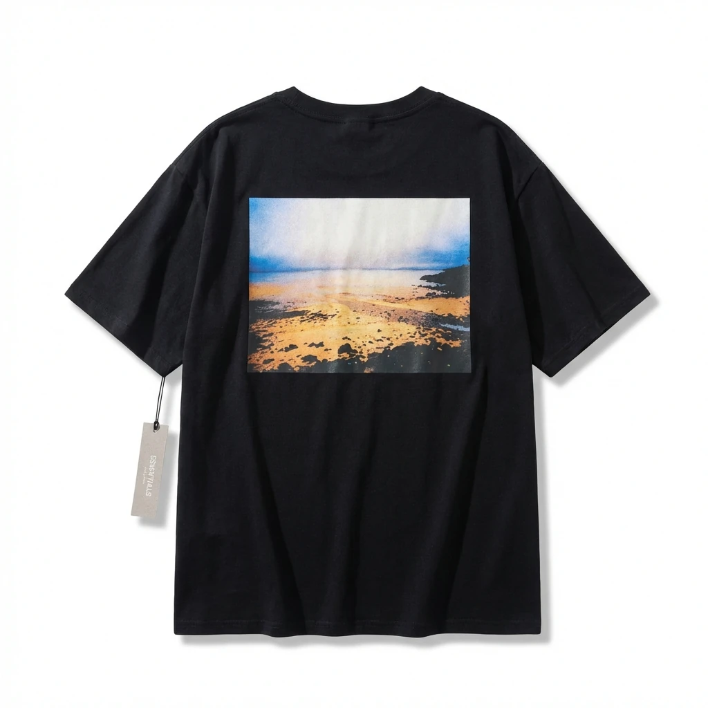 ESSENTIALS Black Landscape Print Short Sleeve