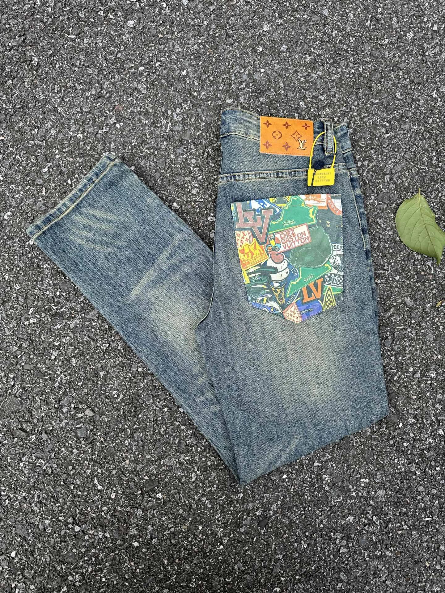 Louis Vuitton Washed Blue Collage Pocket Jeans Modern Edit