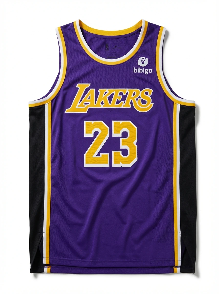 The retro-style No. 23 jersey of the Los Angeles Lakers.