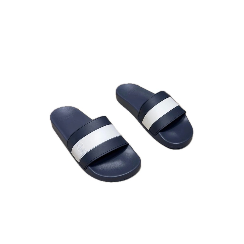 Brunello Cucinelli Casual-style Navy Blue and White Colorblock Slide Sandals