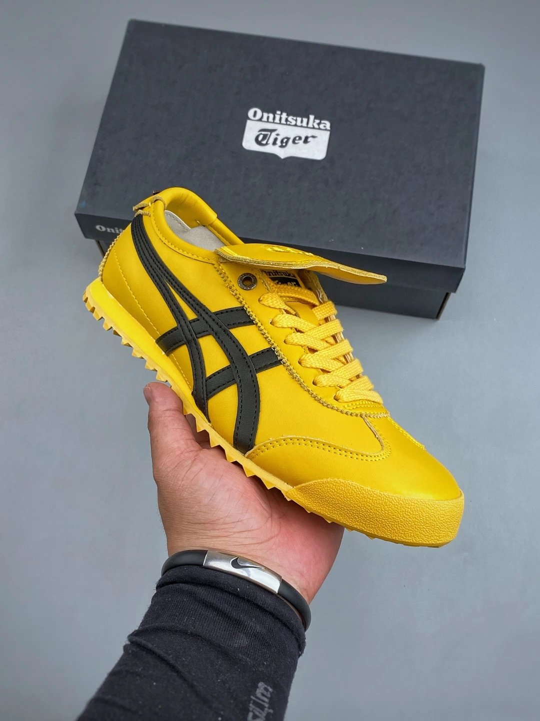 Onitsuka Tiger Yellow and Black Low-Top Sneakers, Minimal Cupsole