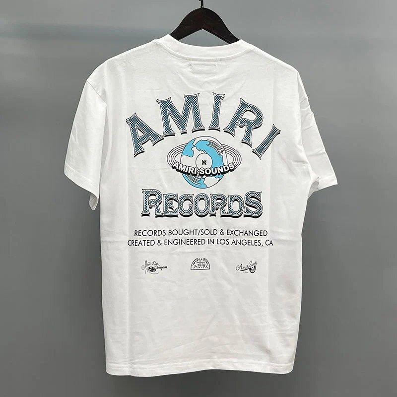 Amiri Letter Graphic White Blue Records Graphic T-Shirt Clean Colorway
