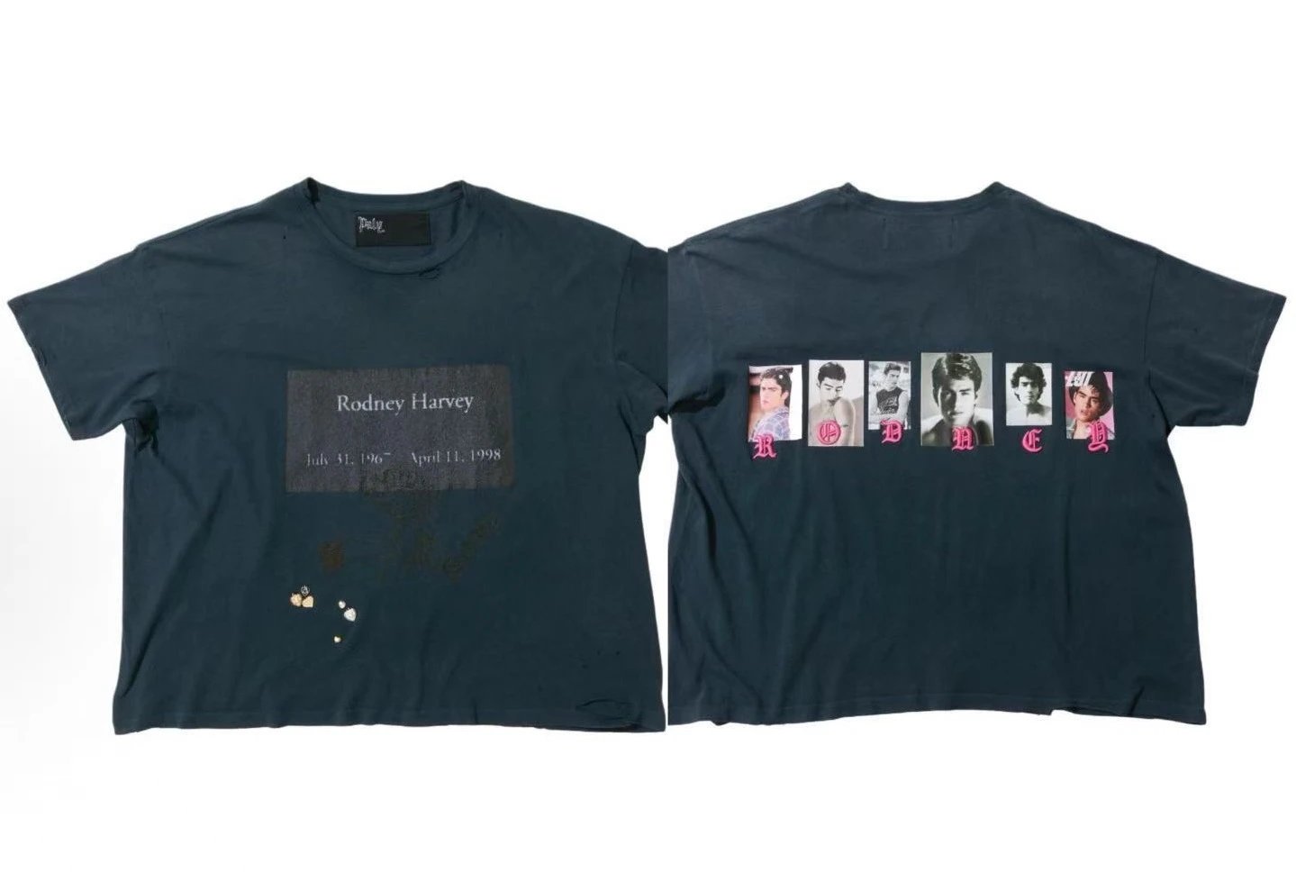 Paly Hollywood Distressed Portrait Print Navy Blue T-Shirt