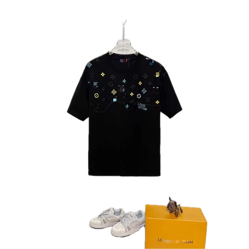 Louis Vuitton Trendy Style Colorful Monogram Black T-Shirt