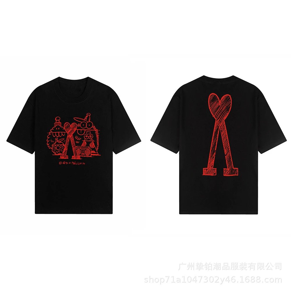 AMI red graffiti-style short-sleeve shirt