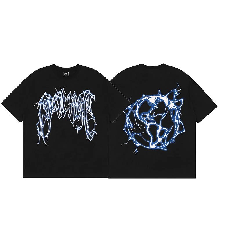 Revenge Black Blue Skull Graphic T-Shirt Layered Outfit