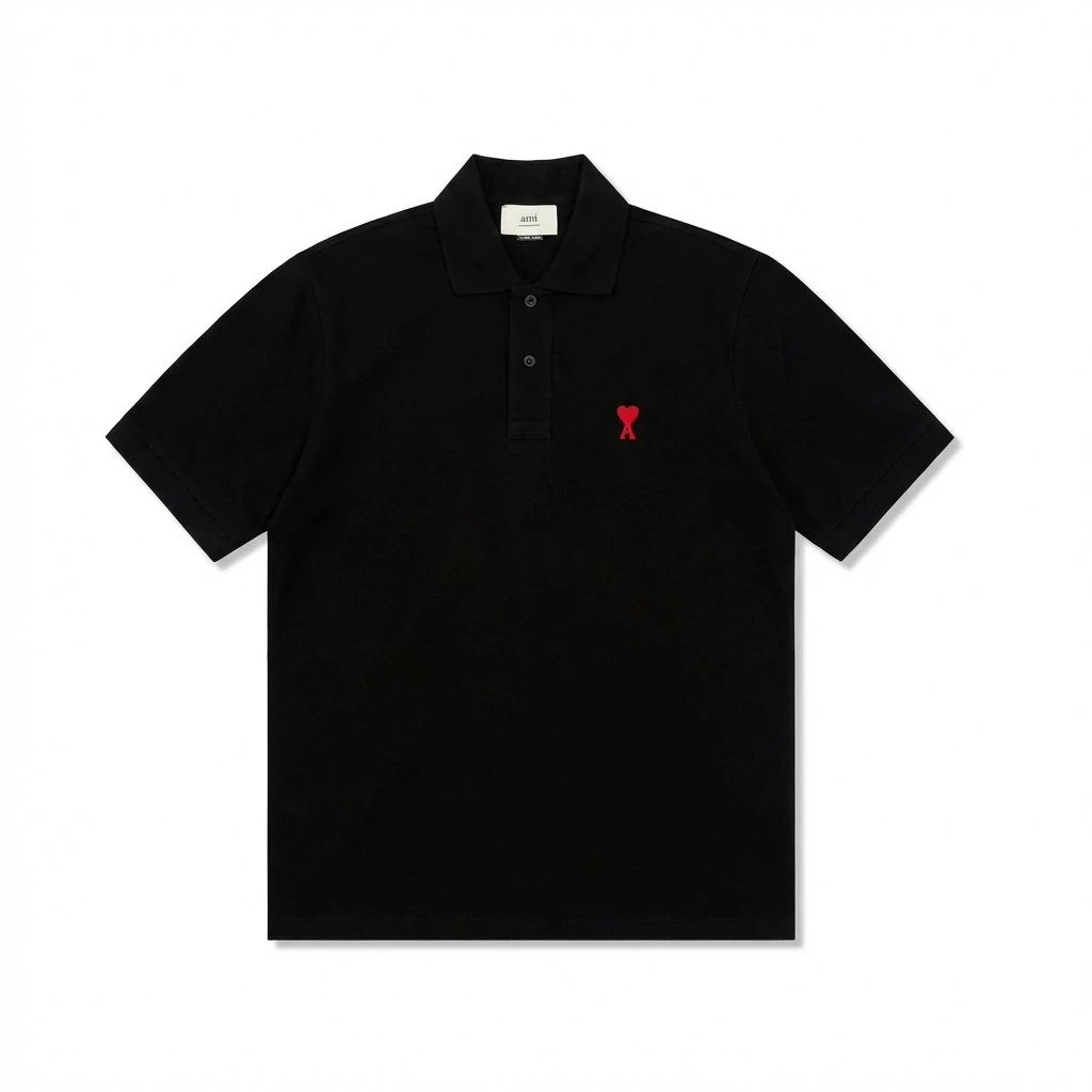 Ami love simple style black polo shirt
