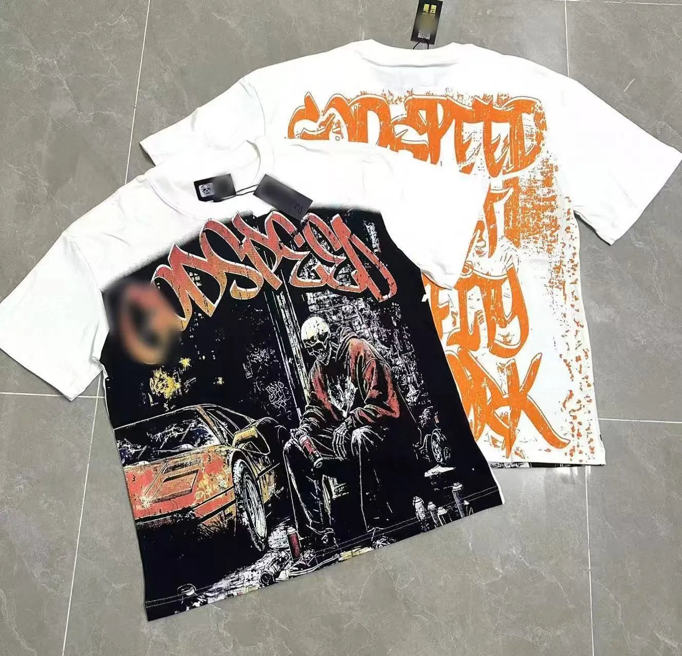 GOD Skull Graffiti Street Style Color-block Short-sleeve T-shirt